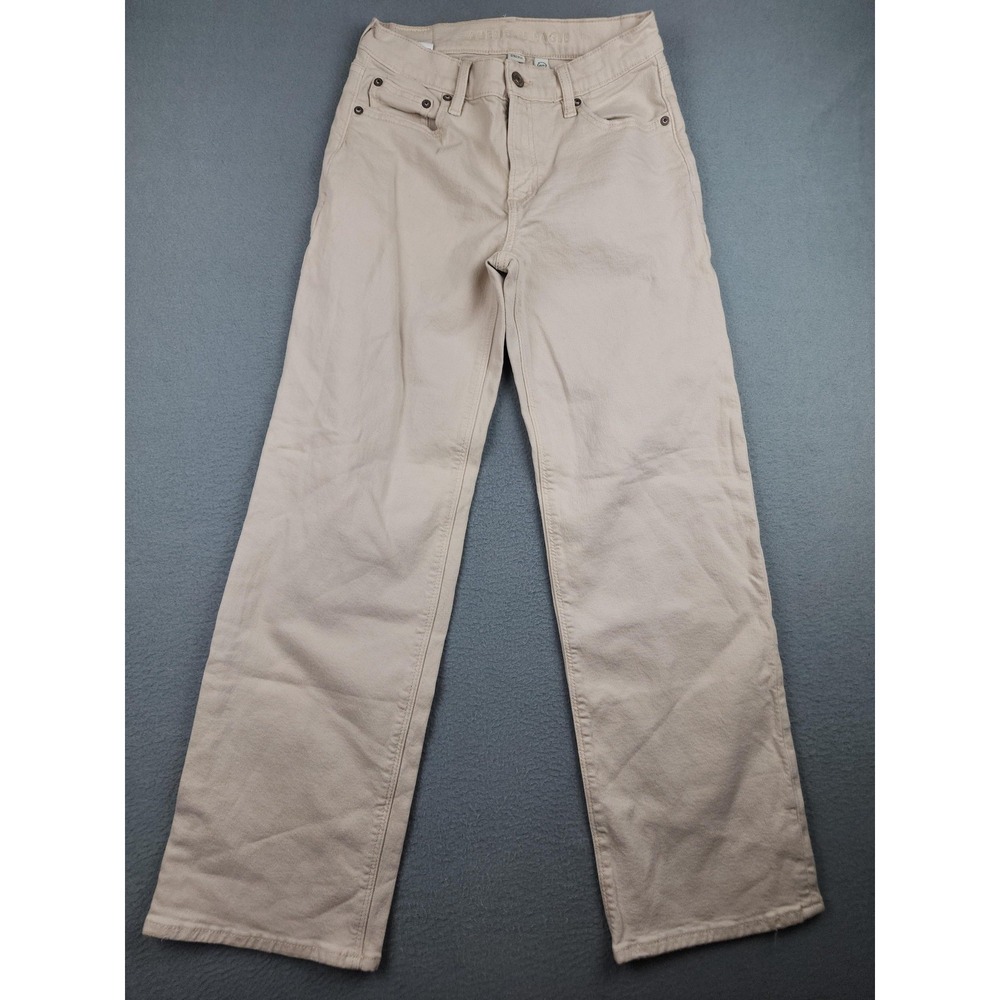 American Eagle Stovepipe Jeans Womens 0 Beige Light Wash High Rise Stretch Denim
